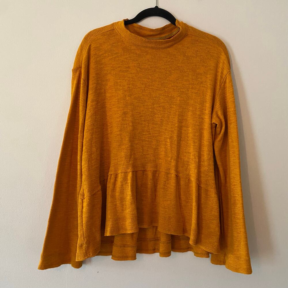Pilcro Anthropologie Orange Ribbed Long Sleeve Shirt Peplum Women's size Large